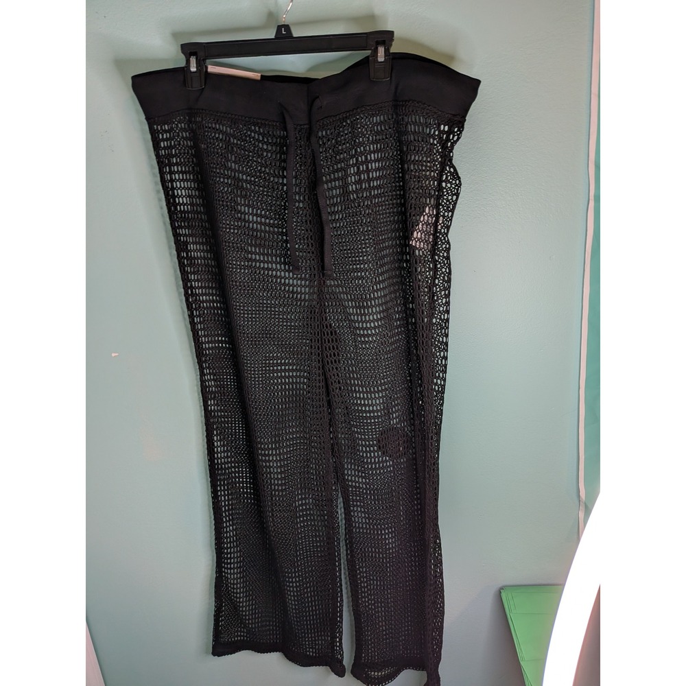 Serra Black Mesh Beach Pants XL 16-18 Wide Leg Open Knit Swim Coverup New